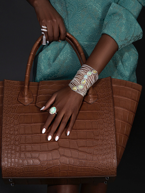 Briolette Diamond, Round Diamond, Marquise Aquamarine & White Gold Tassel Ring, 5