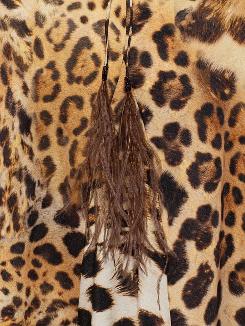 Beige Leopard Print Silk Maxi Dress, 4