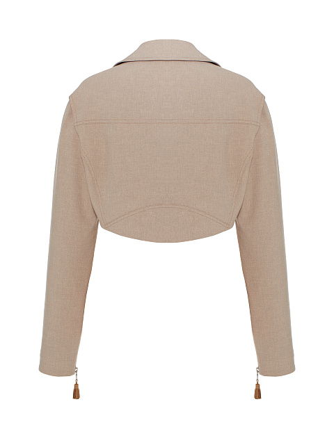 Beige Cropped Linen Biker Jacket, 2