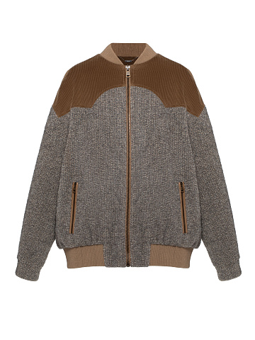 Grey Lurex Boucle Wool Bomber Jacket, 1