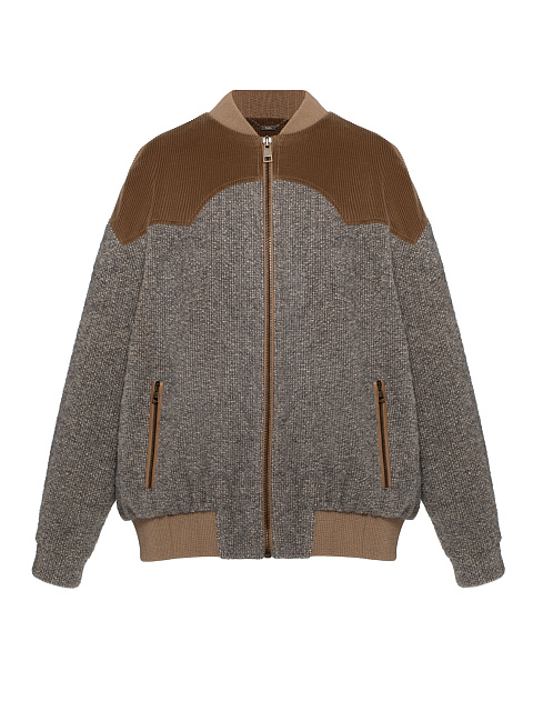 Grey Lurex Boucle Wool Bomber Jacket, 1