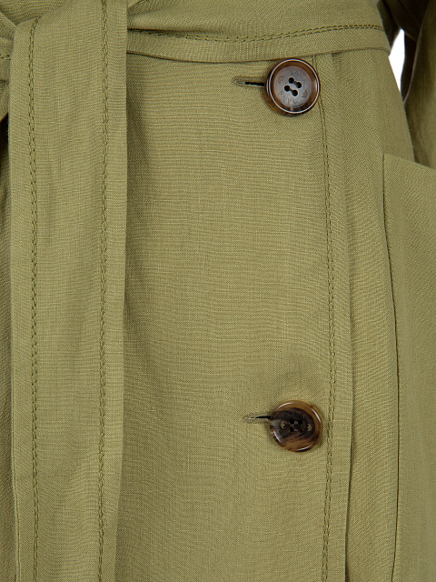 Olive-Green Double-Breasted Linen Coat , 5