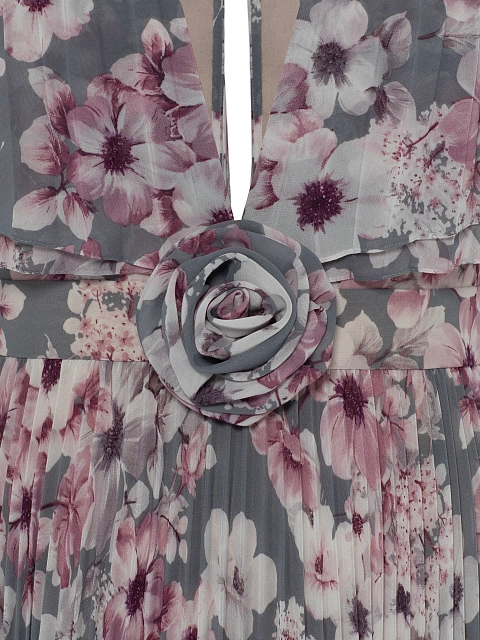 Gray chiffon maxi dress with floral print, 3