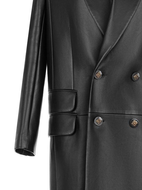 Black Leather Double-Breasted Coat, 3
