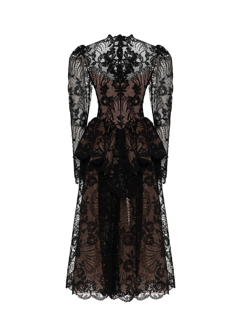 Black Lace Peplum Midi Dress, 3