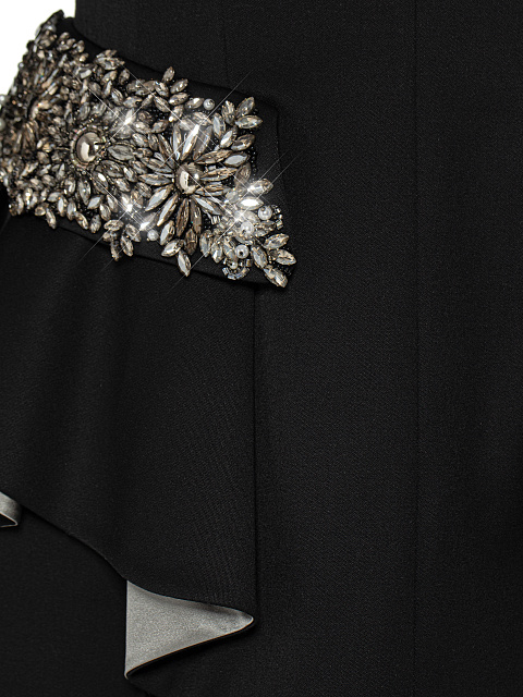 Black Rhinestones Wool Pant Suit, 4