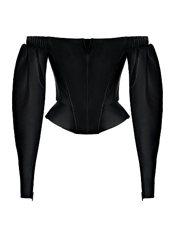 Black Leather Off Shoulder Top, 1