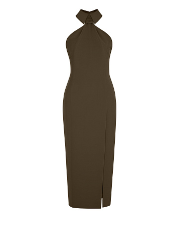 Khaki Green Sleeveless Midi Dress, 1