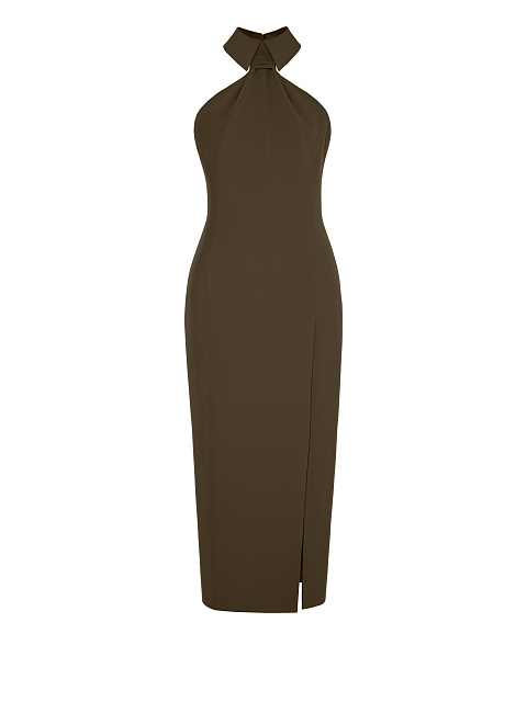 Khaki Green Sleeveless Midi Dress, 1