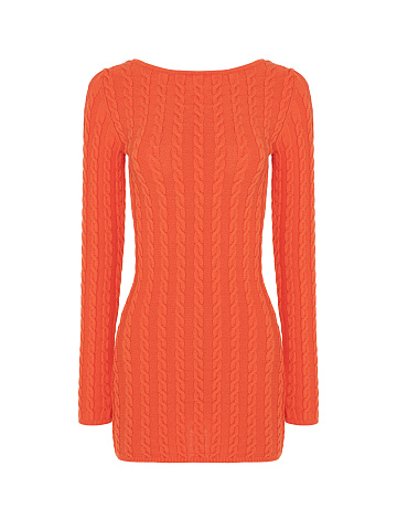 Orange Knitted Open Back Mini Dress, 1