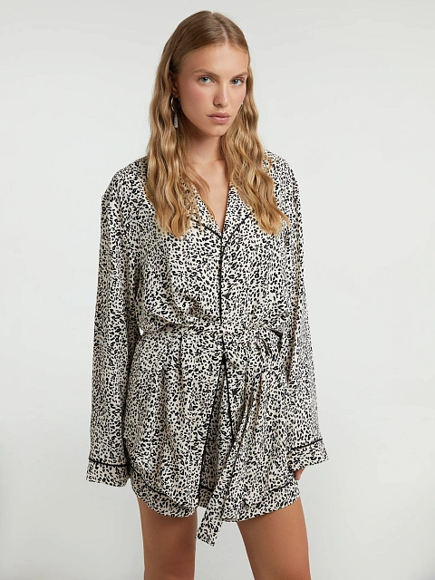 Beige Leopard Pajama Set, 2