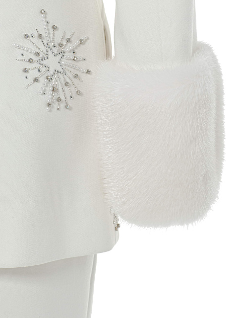 White three-piece suit with embroidery and mink cuffs, 7