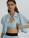 Blue Cotton Lace Set Of Bra & Cropped Shirt