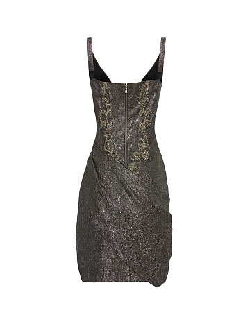 Embroidered Metallic Leather Mini Dress, 2