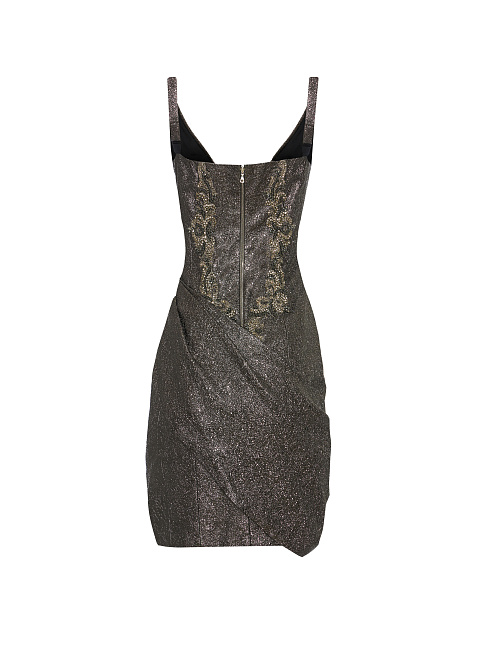 Embroidered Metallic Leather Mini Dress, 2