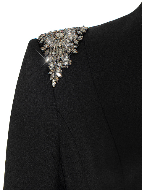 Black Rhinestones Wool Pant Suit, 5