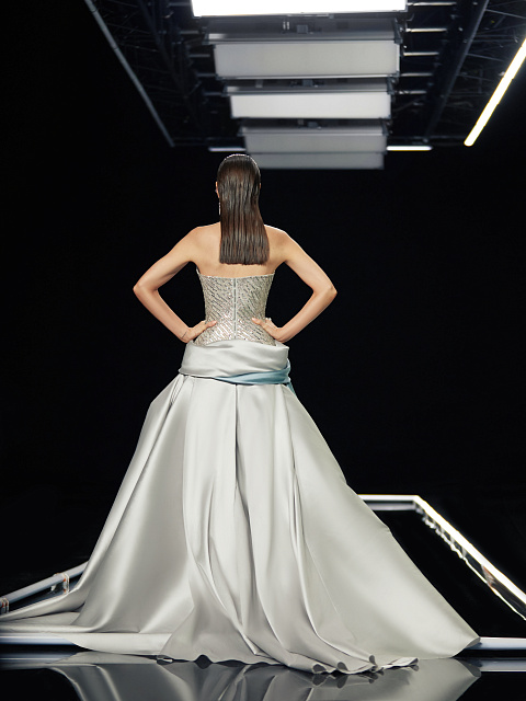 Grey & Light Blue Sequin Taffeta Maxi Dress, 7