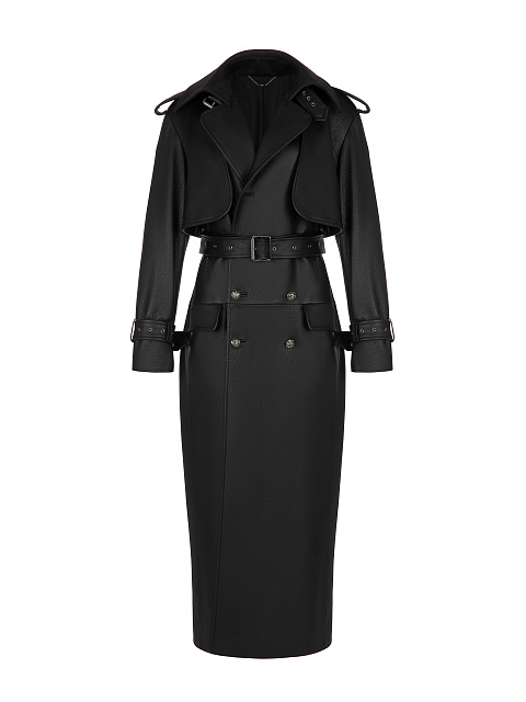 Black Leather Double-Breasted Coat, 1