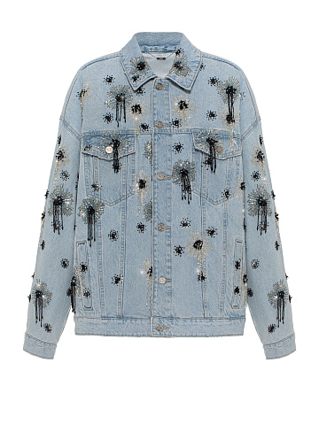 Light blue denim jacket with black and white beaded embroidery, 1