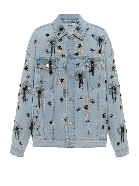 Light blue denim jacket with black and white beaded embroidery, 1