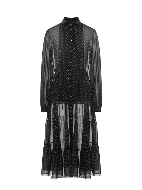 Black Chiffon Polka Dot Midi Dress, 1