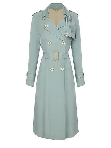 Light Blue Silk Double-breasted Trench Coat , 1