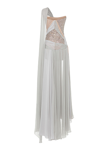 Grey Sequin Chiffon Maxi Dress, 2