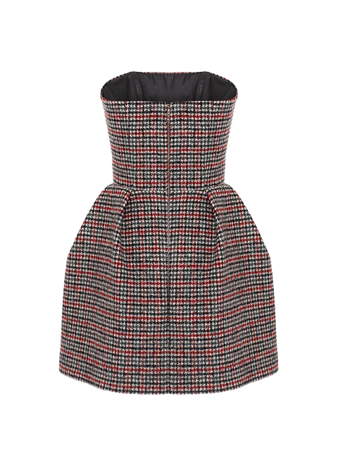 Grey & Red Check Wool Mini Dress, 2
