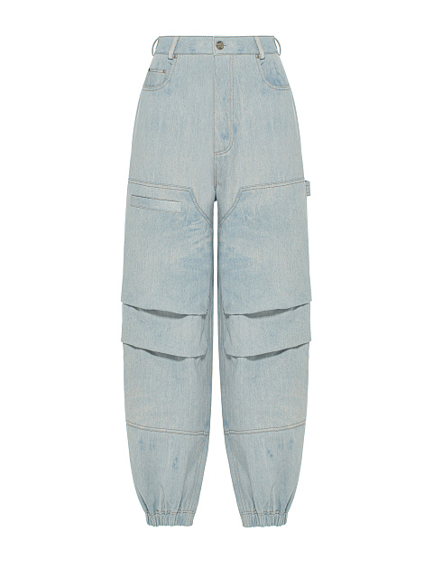 Light Blue Washed Denim Joggers, 1
