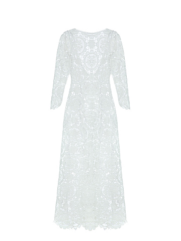 White Lace Open Back Midi Dress, 1