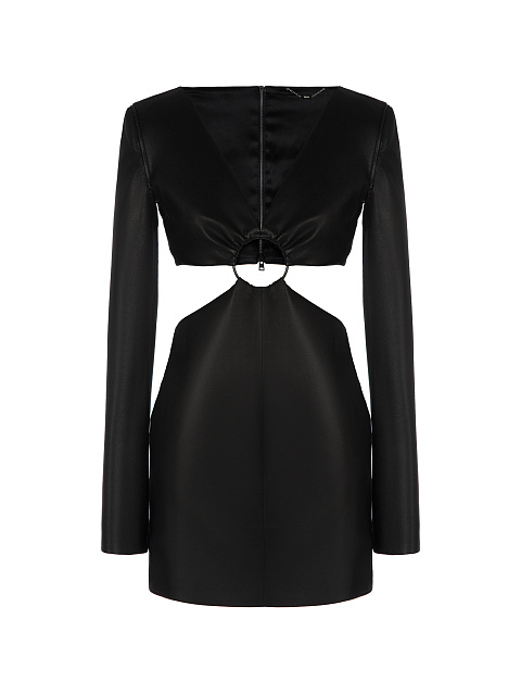 Black Leather Cut-out Mini Dress, 1