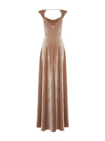Dark Beige Rhinestones Velvet Maxi Dress, 2