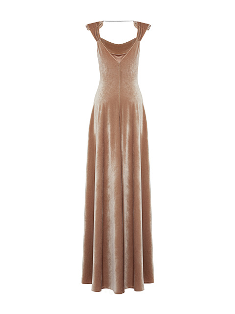 Dark Beige Rhinestones Velvet Maxi Dress, 2