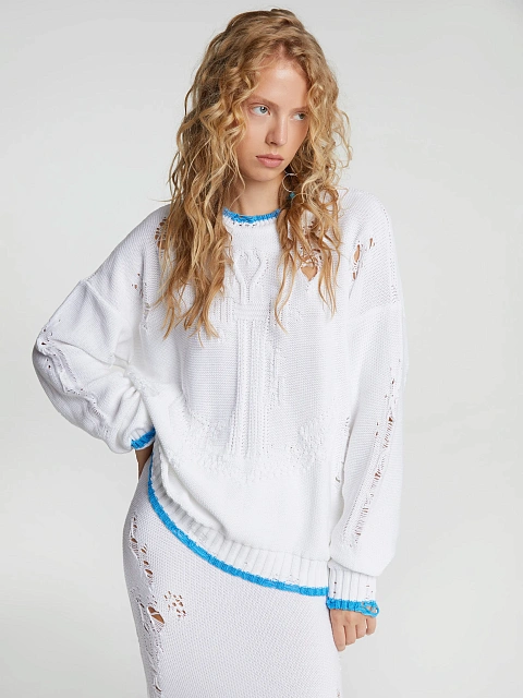 White Jersey Sweater & Midi Skirt Set, 5