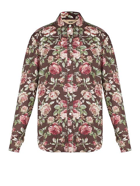 Brown Floral Fringed Shirt, 1 Brown Floral Fringed Shirt, 1