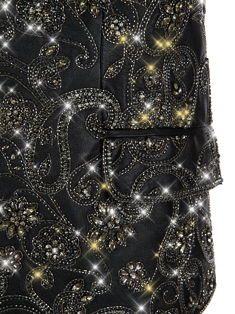Black Leather Crystals Hand Embroidered Vest, 3 Black Leather Crystals Hand Embroidered Vest, 3