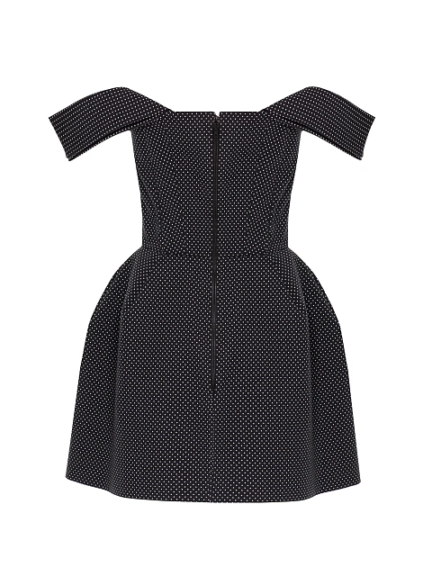 Black Lace Trim Polka Dot Cotton Mini Dress, 3