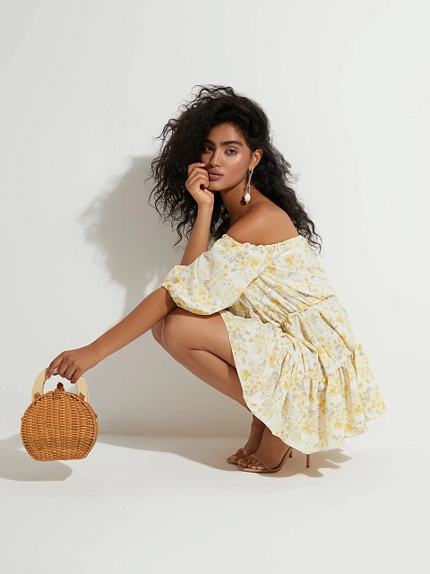 Mini dress with yellow floral print, 4