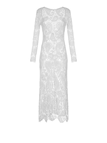 White Lace Open Back Midi Dress, 1
