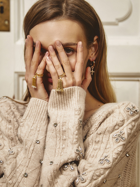 Gold & Clear Topaz Tassel Ring, 3 Gold & Clear Topaz Tassel Ring, 3