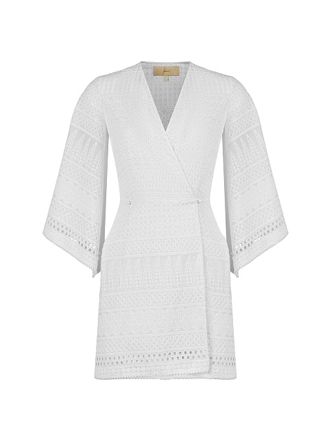 White Fringed Lace Cotton Wrap Dress, 1 White Fringed Lace Cotton Wrap Dress, 1