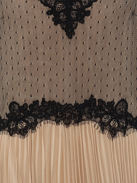 Beige Lace & Plisse Chiffon Midi Dress, 3