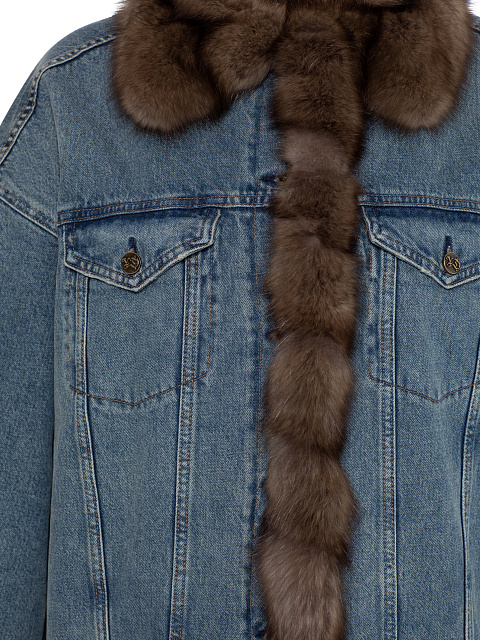Blue Denim & Sable Fur Long Jacket, 4