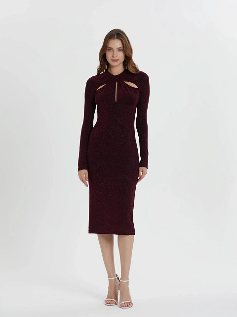 Bordeaux Lurex Jersey Midi Dress, 4