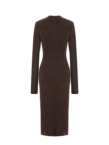Brown Lurex Jersey Midi Dress, 2