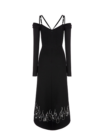 Black Rayon Rhinestones Midi Dress, 2