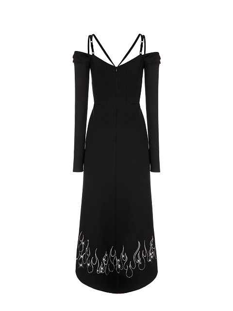 Black Rayon Rhinestones Midi Dress, 2