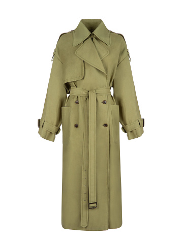 Olive-Green Double-Breasted Linen Coat , 2