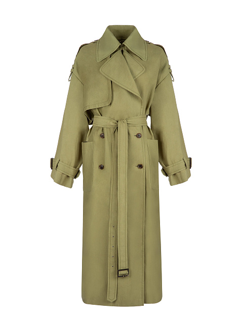 Olive-Green Double-Breasted Linen Coat , 2