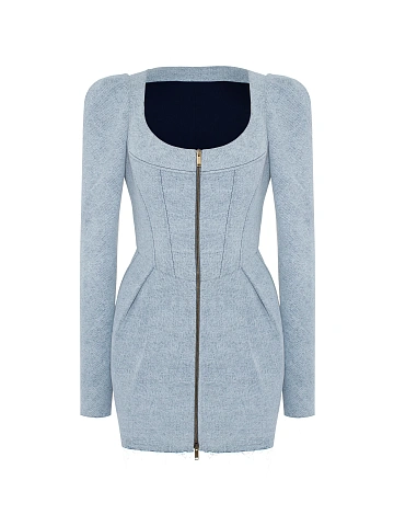 Light Blue Washed Denim Mini Dress, 1